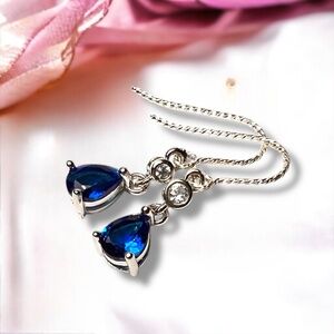 Delicate Blue Sapphire Earrings Handcrafted in Sterling Silver 925